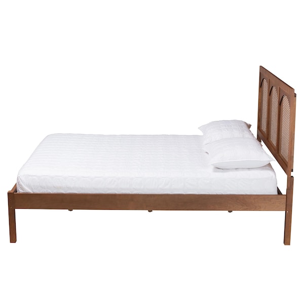 Baxton Studio Blossom Classic and Traditional Ash Walnut Finished Wood and Rattan King Size Platform Bed - 236-12770-ZORO