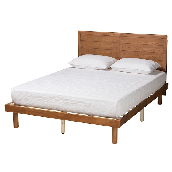 Baxton Studio Daina Mid-Century Modern Ash Walnut Finished Wood Queen Size Platform Bed - 230-9426-11888-ZORO