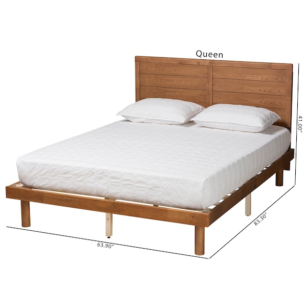 Baxton Studio Daina Mid-Century Modern Ash Walnut Finished Wood Queen Size Platform Bed - 230-9426-11888-ZORO