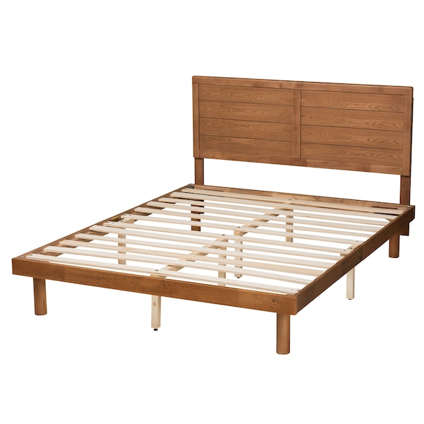 Baxton Studio Daina Mid-Century Modern Ash Walnut Finished Wood Queen Size Platform Bed - 230-9426-11888-ZORO