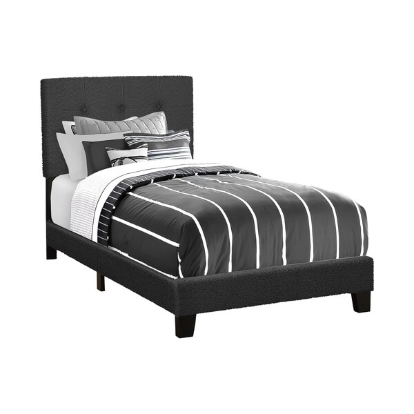 Monarch Specialties Bed, Twin Size, Upholstered, Bedroom, Frame Only, Youth, Teen, Juvenile, Black Boucle, Transitional - I 5805T