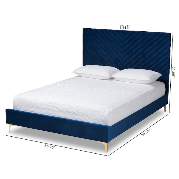 Baxton Studio Fabrico Glam and Luxe Navy Blue Velvet Upholstered and Gold Metal Queen Size Platform Bed - 214-10941-ZORO