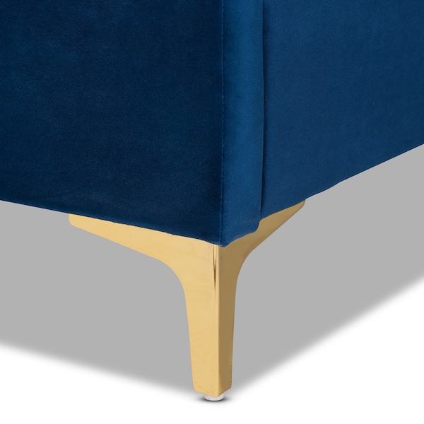 Baxton Studio Fabrico Glam and Luxe Navy Blue Velvet Upholstered and Gold Metal Queen Size Platform Bed - 214-10941-ZORO