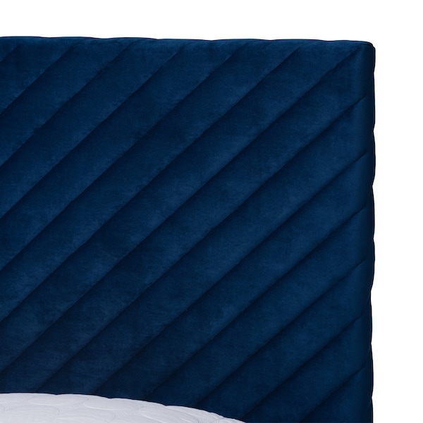 Baxton Studio Fabrico Glam and Luxe Navy Blue Velvet Upholstered and Gold Metal Queen Size Platform Bed - 214-10941-ZORO