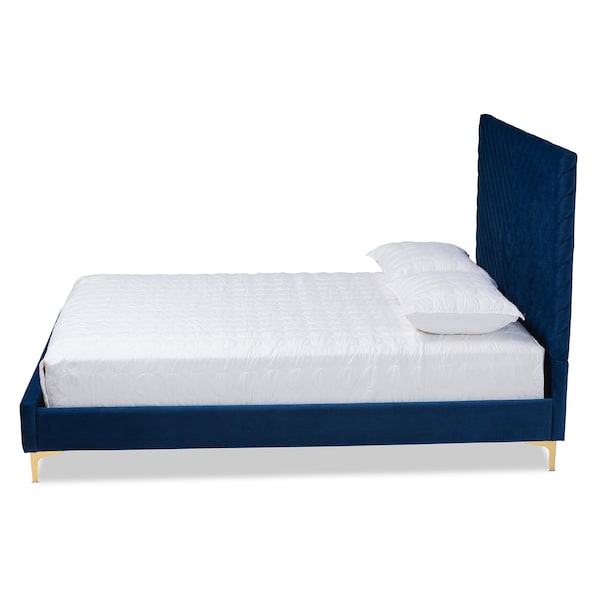 Baxton Studio Fabrico Glam and Luxe Navy Blue Velvet Upholstered and Gold Metal Queen Size Platform Bed - 214-10941-ZORO