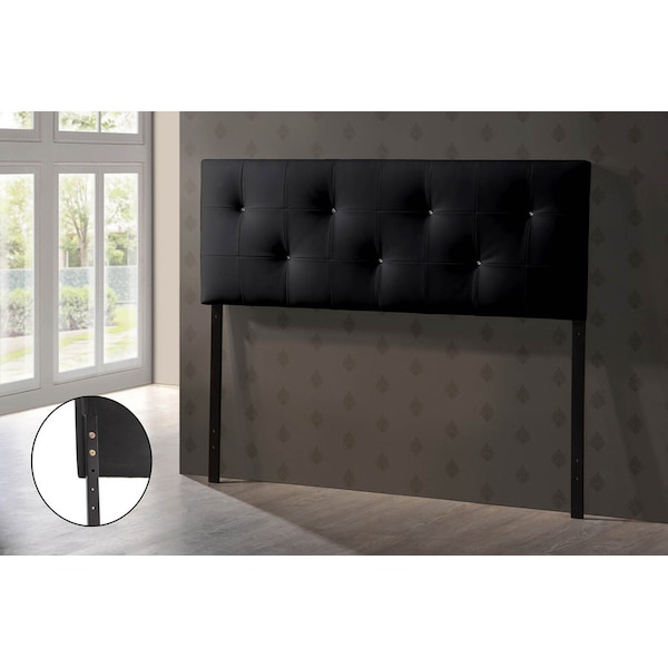 Baxton Studio Dalini Queen Black Faux Leather Headboard with Faux Crystal Buttons - 106-5366
