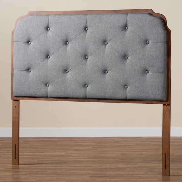 Baxton Studio Shanti Classic and Traditional Grey Fabric and Walnut Brown Finished Wood King Size Headboard - 237-12645-ZORO