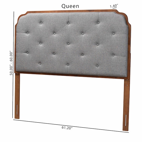 Baxton Studio Shanti Classic and Traditional Grey Fabric and Walnut Brown Finished Wood King Size Headboard - 237-12645-ZORO