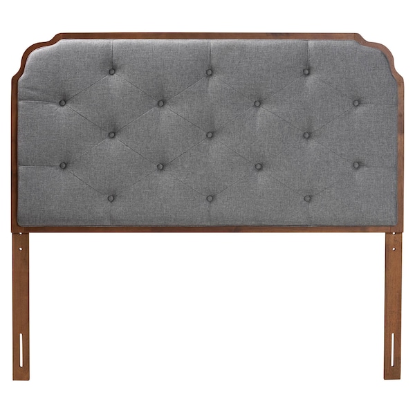 Baxton Studio Shanti Classic and Traditional Grey Fabric and Walnut Brown Finished Wood King Size Headboard - 237-12645-ZORO