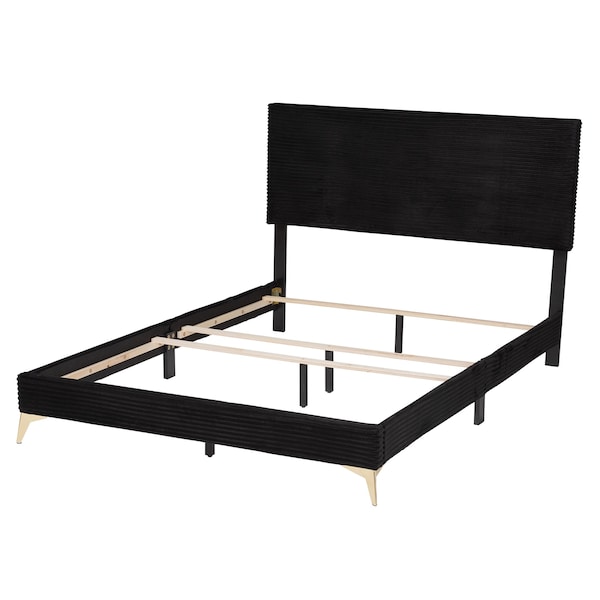 Baxton Studio Abberton Modern and Contemporary Black Velvet and Gold Metal Queen Size Panel Bed - 220-12851-ZORO