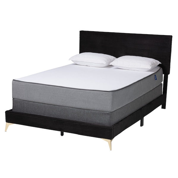 Baxton Studio Abberton Modern and Contemporary Black Velvet and Gold Metal Queen Size Panel Bed - 220-12851-ZORO