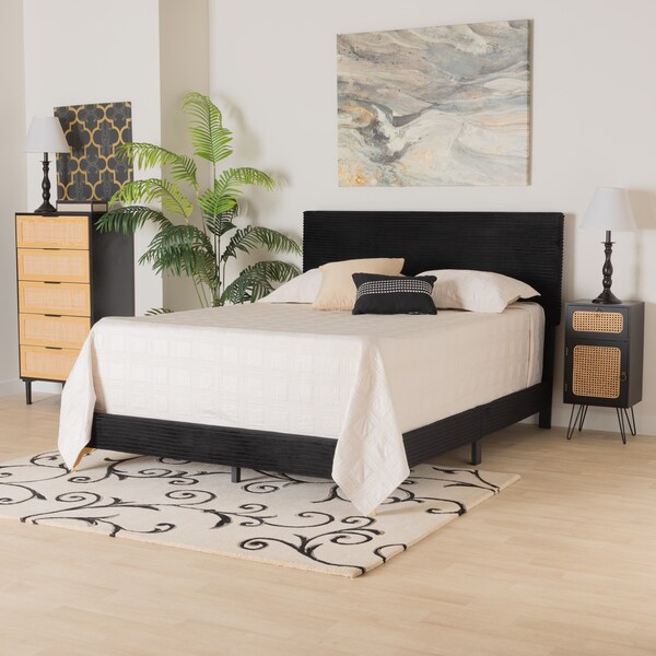 Baxton Studio Abberton Modern and Contemporary Black Velvet and Gold Metal Queen Size Panel Bed - 220-12851-ZORO