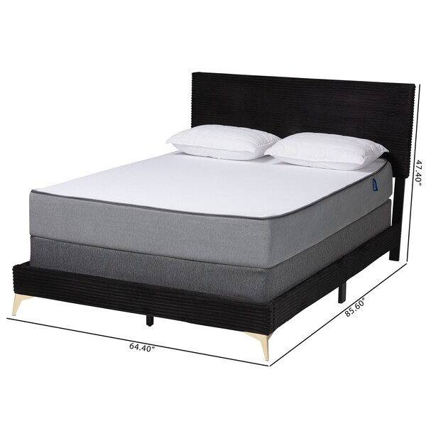 Baxton Studio Abberton Modern and Contemporary Black Velvet and Gold Metal Queen Size Panel Bed - 220-12851-ZORO