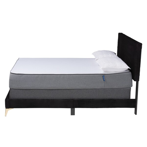 Baxton Studio Abberton Modern and Contemporary Black Velvet and Gold Metal Queen Size Panel Bed - 220-12851-ZORO
