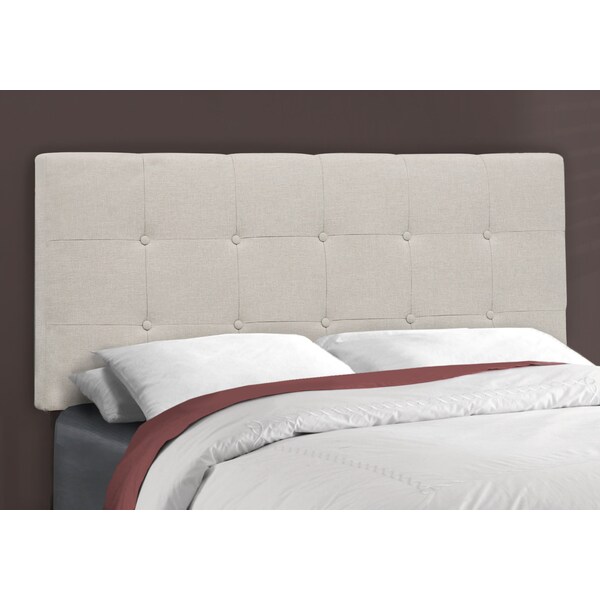 Monarch Specialties Bed, Full Size, Platform, Bedroom, Frame, Upholstered, Linen Look, Wood Legs, Beige, Black - I 5921F