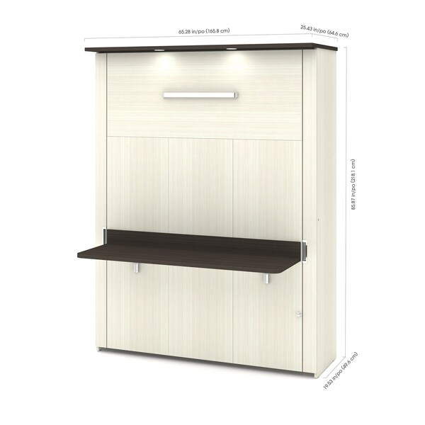 Bestar Lumina Queen Murphy Bed with Desk and Storage Cabinet (89W), White Chocolate - 85880-31