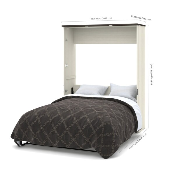 Bestar Lumina Queen Murphy Bed with Desk and Storage Cabinet (89W), White Chocolate - 85880-31