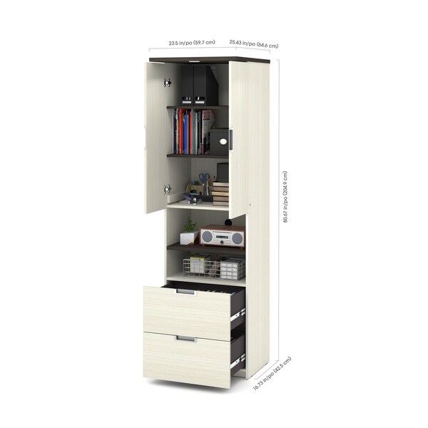 Bestar Lumina Queen Murphy Bed with Desk and Storage Cabinet (89W), White Chocolate - 85880-31