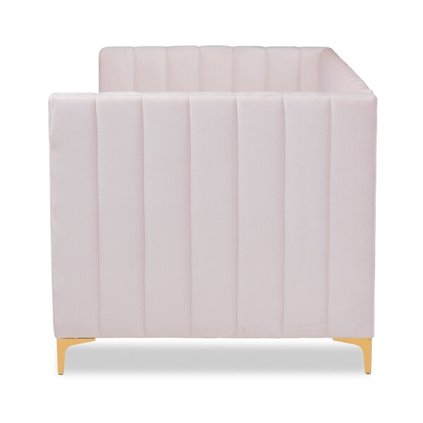 Baxton Studio Oksana Modern Contemporary Glam and Luxe Light Pink Velvet Fabric and Gold Finished Twin Size Daybed - 174-10984-ZORO