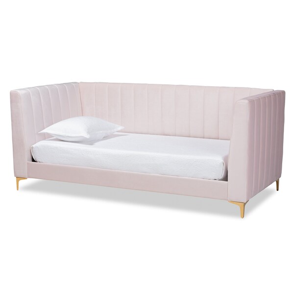 Baxton Studio Oksana Modern Contemporary Glam and Luxe Light Pink Velvet Fabric and Gold Finished Twin Size Daybed - 174-10984-ZORO