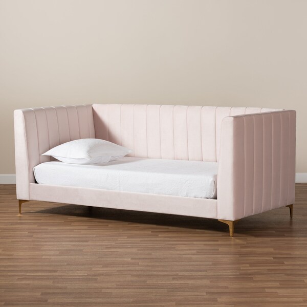 Baxton Studio Oksana Modern Contemporary Glam and Luxe Light Pink Velvet Fabric and Gold Finished Twin Size Daybed - 174-10984-ZORO