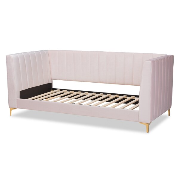 Baxton Studio Oksana Modern Contemporary Glam and Luxe Light Pink Velvet Fabric and Gold Finished Twin Size Daybed - 174-10984-ZORO