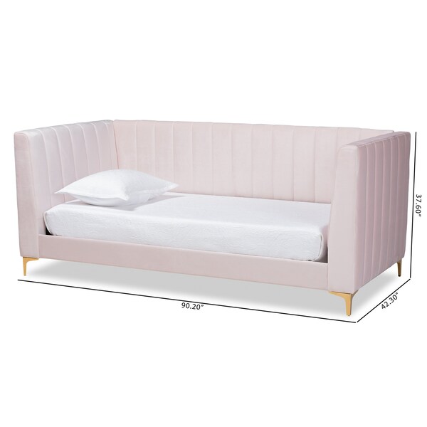 Baxton Studio Oksana Modern Contemporary Glam and Luxe Light Pink Velvet Fabric and Gold Finished Twin Size Daybed - 174-10984-ZORO