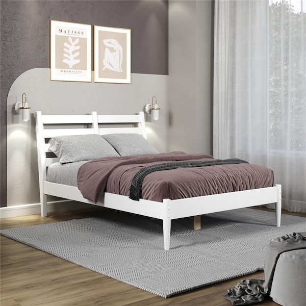 Ecoflex Furniture Mid-Century Slat Bed, White - Full Size - MD3203
