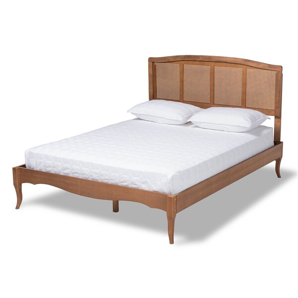 Baxton Studio Marieke Ash Walnut Finished and Rattan King Size Platform Bed - 159-9810-9811