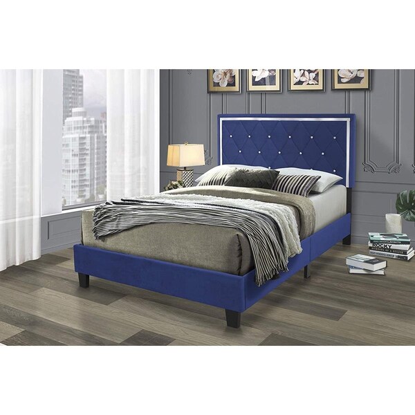 Better Home Monica Velvet Upholstered King Size Platform Bed, Blue - MONICA-60-BLU