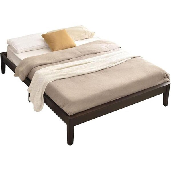 Better Home Stella Solid Pine Wood Queen Size Platform Bed Frame, Tobacco - PLATFORM-50-TOB