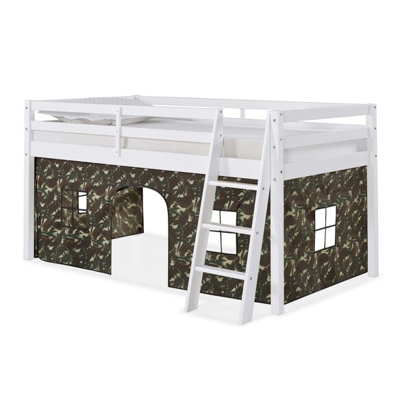 Kd Cama De Bebe Roxy Twin Wood Junior Loft Bed with White with Green Camo Tent - KD3239700