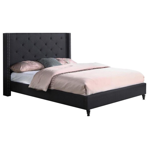 Best Master Furniture Valentina Upholstered Linen Blend Wingback Platform California King Bed, Black - YY129 BLACK CALIFORNIA KING