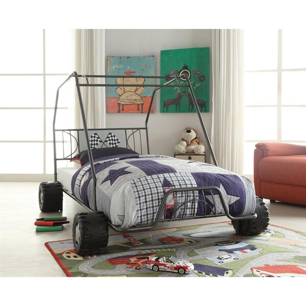 Benzara Metal Go Kart Style Twin Bed, Black - BM163488