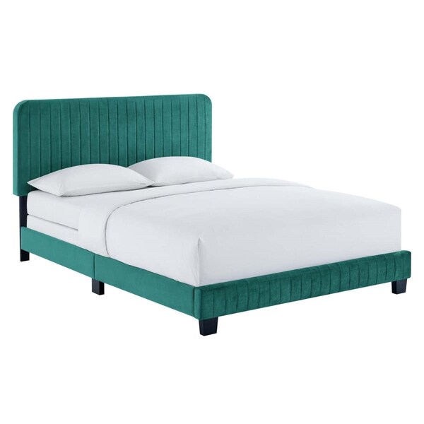 Modway Furniture Celine Channel Tufted Performance Velvet Queen Size Bed, Teal - MOD-6330-TEA