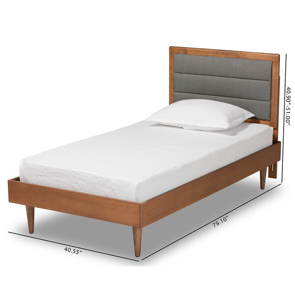 Baxton Studio Seren Mid-Century Dark Grey Fabric Upholstered and Walnut Brown Finished Wood Platform Bed-Twin - 191-11534-11158-ZORO