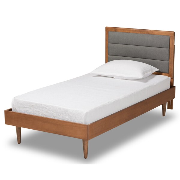 Baxton Studio Seren Mid-Century Dark Grey Fabric Upholstered and Walnut Brown Finished Wood Platform Bed-Twin - 191-11534-11158-ZORO