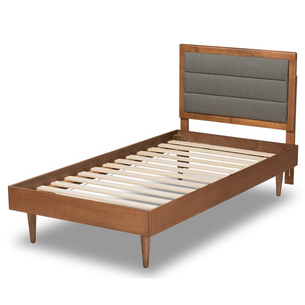 Baxton Studio Seren Mid-Century Dark Grey Fabric Upholstered and Walnut Brown Finished Wood Platform Bed-Twin - 191-11534-11158-ZORO