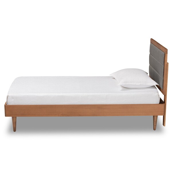 Baxton Studio Seren Mid-Century Dark Grey Fabric Upholstered and Walnut Brown Finished Wood Platform Bed-Twin - 191-11534-11158-ZORO