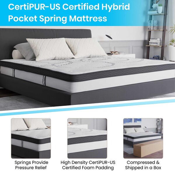 Flash Furniture 10" King Mattress, 14" Bed frame & 3" Topper Set - XU-BD10-10PSM3M35-K-GG