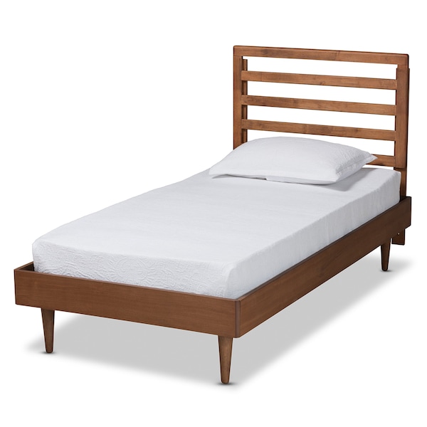 Baxton Studio Ryo Mid-Century Modern Transitional Walnut Brown Finished Wood Twin Size Platform Bed - 187-11104-11158-ZORO