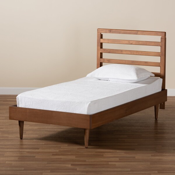 Baxton Studio Ryo Mid-Century Modern Transitional Walnut Brown Finished Wood Twin Size Platform Bed - 187-11104-11158-ZORO