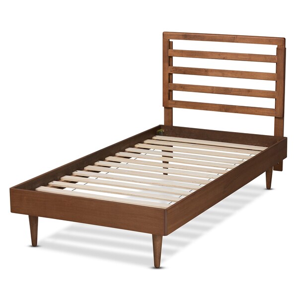 Baxton Studio Ryo Mid-Century Modern Transitional Walnut Brown Finished Wood Twin Size Platform Bed - 187-11104-11158-ZORO