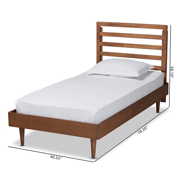 Baxton Studio Ryo Mid-Century Modern Transitional Walnut Brown Finished Wood Twin Size Platform Bed - 187-11104-11158-ZORO