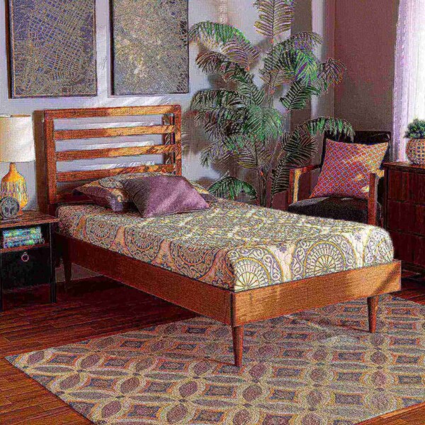 Baxton Studio Ryo Mid-Century Modern Transitional Walnut Brown Finished Wood Twin Size Platform Bed - 187-11104-11158-ZORO