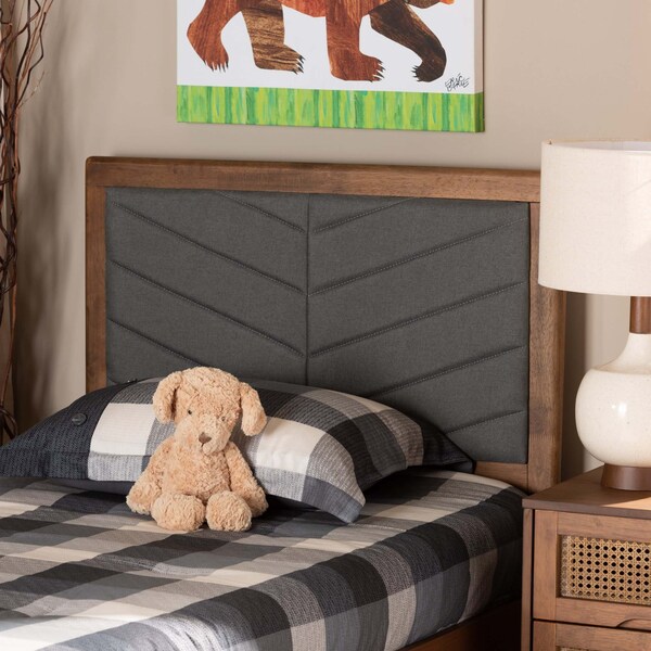 Baxton Studio Iden ModernDark Grey Fabric Upholstered and Walnut Brown Finished Wood Headboard-Twin - 192-11542-ZORO