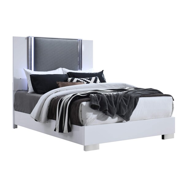 Global Furniture Usa Modern  High Gloss Ylime Smooth White Queen Bed With Led - 3867