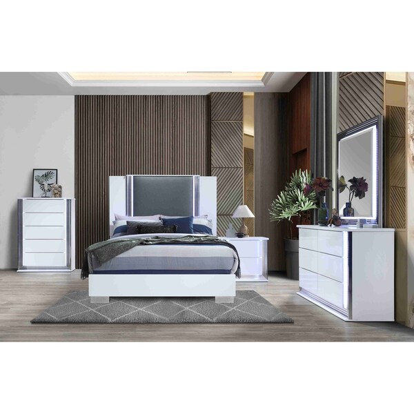 Global Furniture Usa Modern  High Gloss Ylime Smooth White Queen Bed With Led - 3867