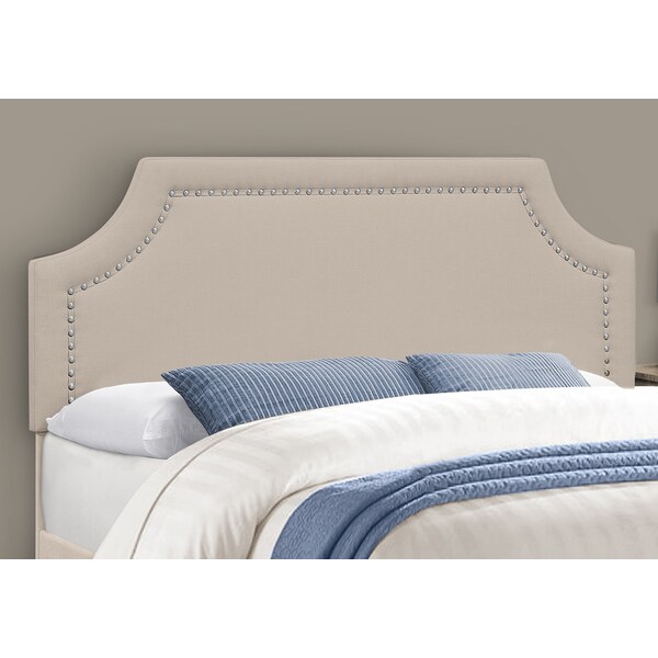 Monarch Specialties Bed, Queen Size, Bedroom, Upholstered, Beige Linen Look, Chrome Metal Legs, Transitional - I 6036Q
