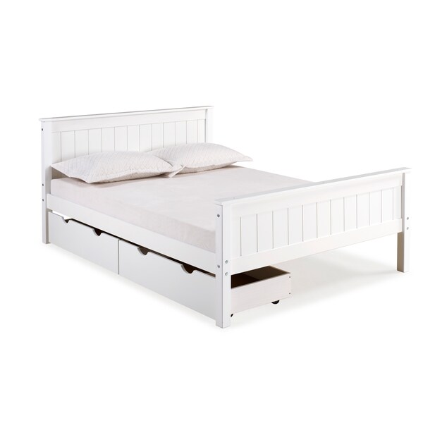 Alaterre Furniture Harmony Full Wood Platform Bed with Storage Drawers, White - AJHO20WHS